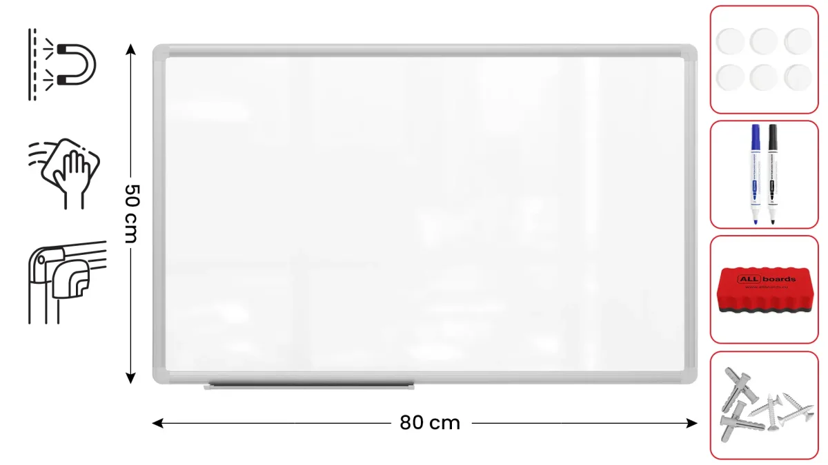 Tableau Blanc Magnétique Effaçable à Sec avec Cadre en Aluminium Premium EXPO 80x50cm + accessoires – Image 3