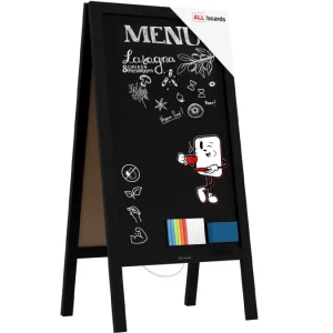 Chevalet Stop Trottoir avec Cadre en Bois Laqué Noir 100×49,5cm